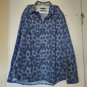 Ted Baker London Men's blue button up palm pattern blue shirt 5 (XL)